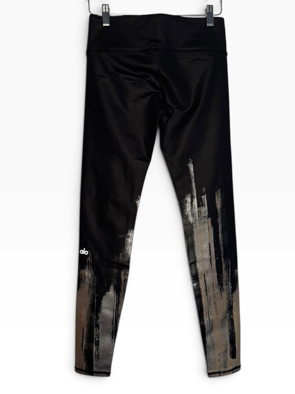 Alo Yoga Airbrush Leggings Black Metallic Silver Gold Brush Stroke NWOT Small